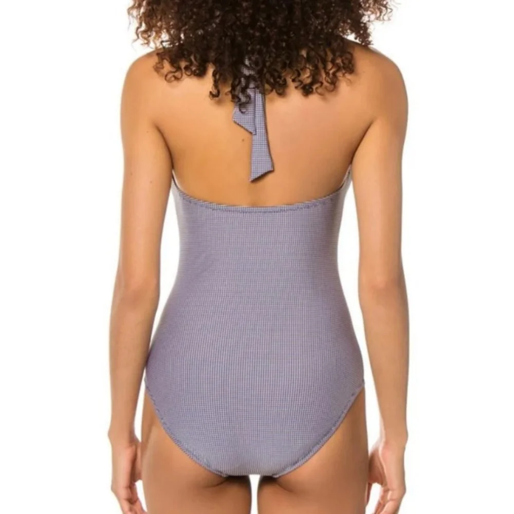 NWT DRAPER JAMES Navy Gingham Keyhole Swimsuit - Picture 3 of 9